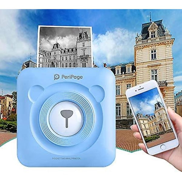 Mini fotoskrivare, trådlös Bluetooth thermal skrivare Uppladdningsbar etikettmaskin 3+1 rullar thermal etikettpapper Blue