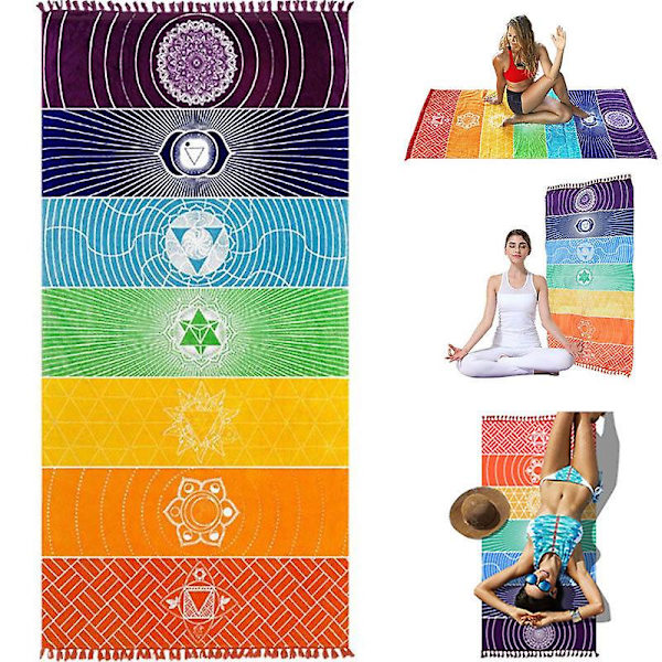 Regnbåge Boho Strandmat Mandala Filt Randig Väggbonad Tapetscarf Yogamatta 15cm X 7cm