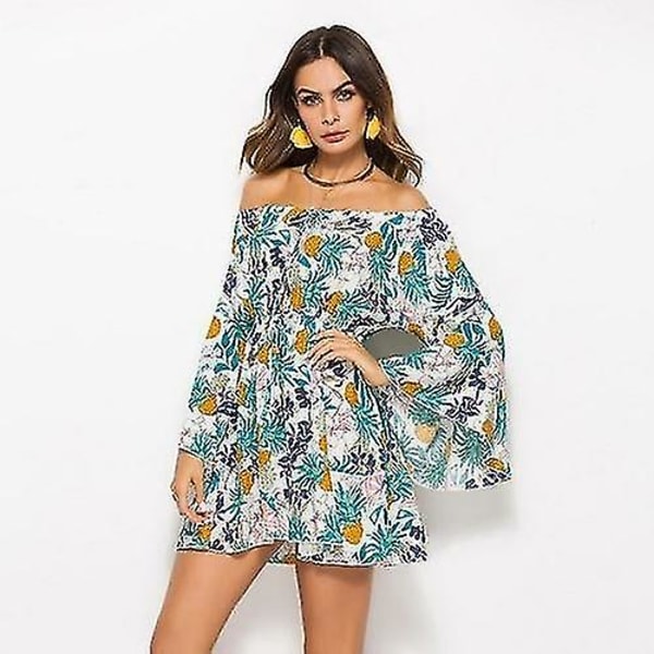 Løs Hawaii Kjole med Print Dame Boho Blomstret Strandkjole