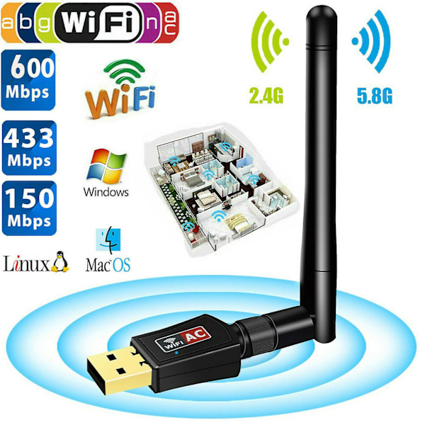 Kaksikanavainen 2.4/5ghz langaton USB Wifi -verkkosovitin