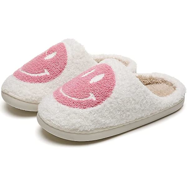 Smiley tofflor, retro mjuka plysch lätta tofflor slip-on mysiga inomhus utomhus tofflor Pink 7-8