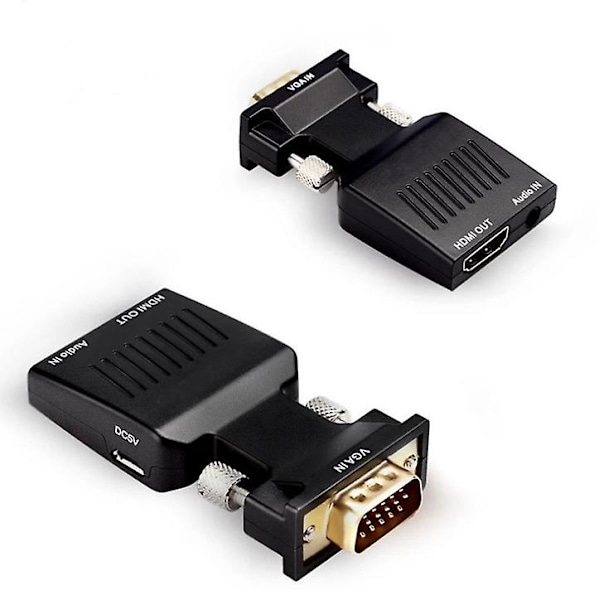 VGA til HDMI Adapter Konverter med Lyd, for Laptop, Datamaskin, Projektor
