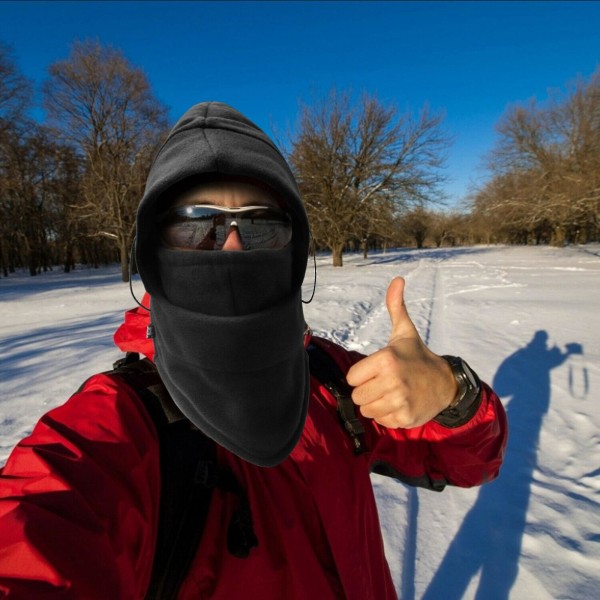 Vinter Fleece Halsvarmer Balaclava Hue Ansigtsdækning Hætte Vindtæt Ski Hue Mænd Kvinder Black fleece lined