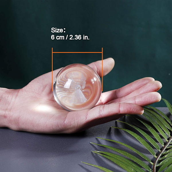6 cm Kristall 3D Skyddsängel Staty Boll med Kristallbas, Heminredningsdekorationer, Minnesgåva till Någon Speciell
