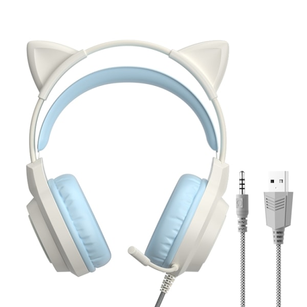 G35 Søte Katte RGB Hode-monterte Kablede Gaming Hodetelefoner Blå