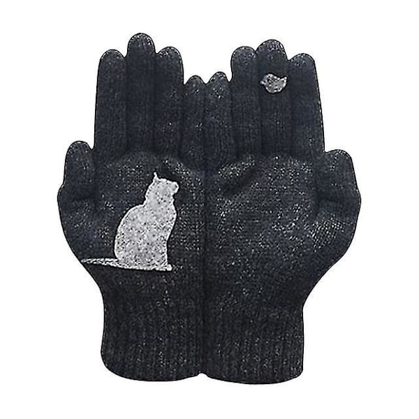 1 Par Tegneserie Katt Fugl Høst Varme Hansker Vinter Damehansker Black