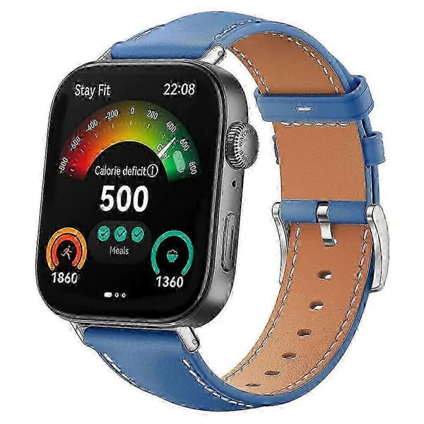 Urrem til Huawei Watch Fit 3 - Ægte slank læderrem Blue