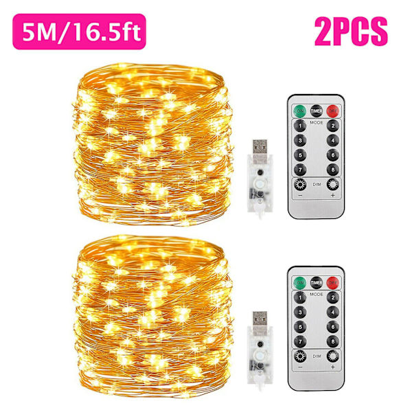 Lys Kæde Fe Lys Julelys Warm White 5M 50LED 2PCS