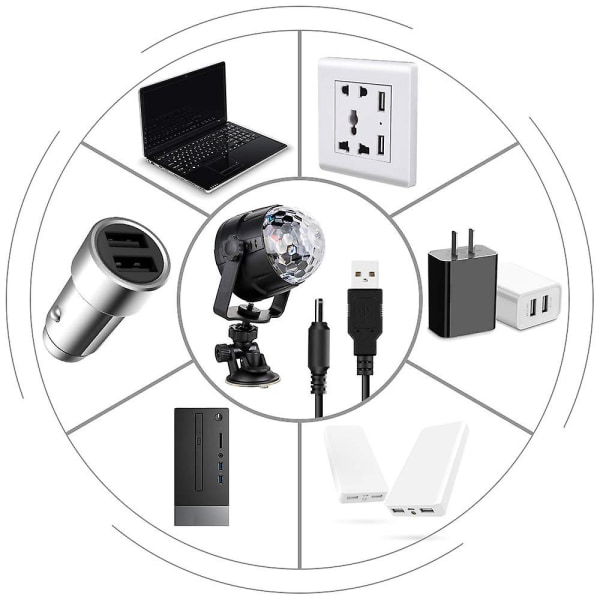 Diskokugle LED Diskolampe med 15 Lysformer, Diskolyseffekter 360 Graders Rotation med USB-kabel