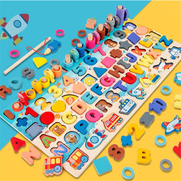 Barnleksaker Montessori Pedagogiska träleksaker Geometrisk form Kognition Pusselleksaker|matteleksaker Style1