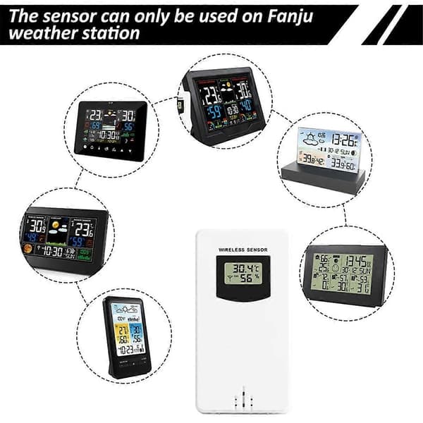 [LCS] Temperatur- och luftfuktighetssensor Trådlös Hygrometer Elektronisk Digital Termometer Inomhus/Utomhus med Väderstation Black