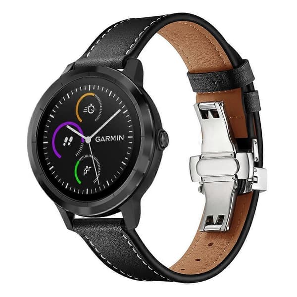 [LCS]20mm Top-layer koskind ægte læder urrem erstatning til Garmin Vivoactive 3 Vivom Black Silver+Black