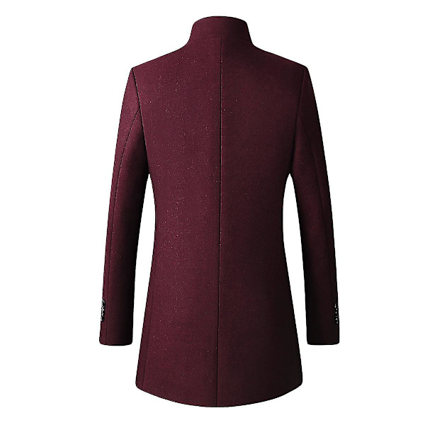 Slim Fit Ullfrakk med Ståkrage for Menn, Høst Wine Red M