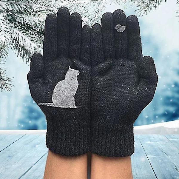 1 Par Tegneserie Katt Fugl Høst Varme Hansker Vinter Damehansker Black