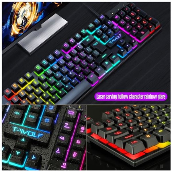Tastatur / mus sæt TF200 spilmekanik Wired lysende - Sort
