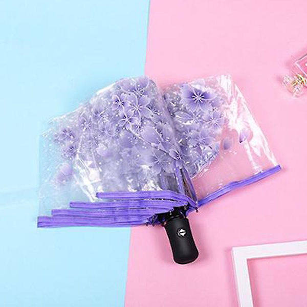 Blomsterprint Paraply Foldbar Paraply Rejseparaply Vindtæt Paraply Cover Foldbar Let Cherry Blossom Purple Automatic