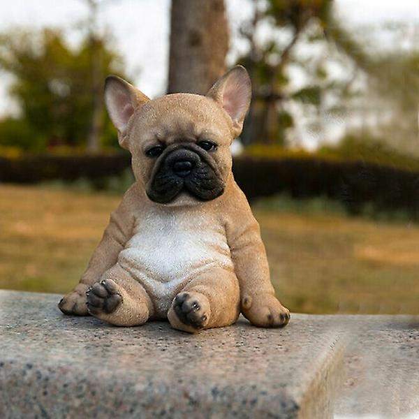 Sovende Fransk Bulldog Hvalpe Statue Resin Plæneskulptur Super Sød Have Gård Dekoration B