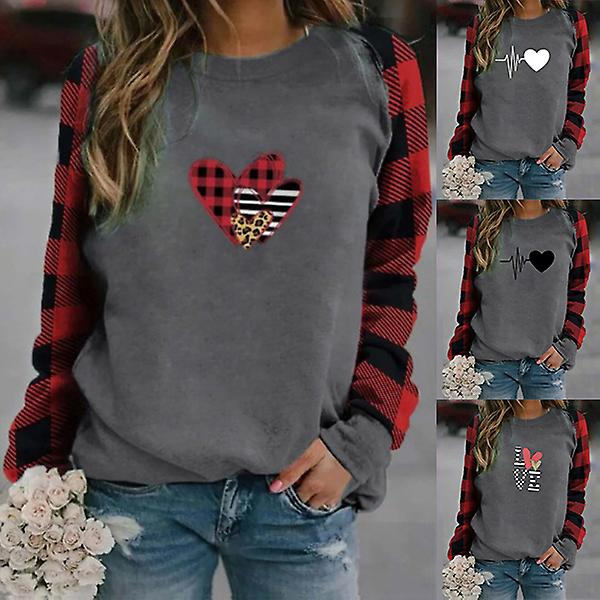 Plus Size Dam Pullover Långärmad T-shirt Mode Kvinnlig Kärleksbrev Tryckt Rund Hals Casual 102 M
