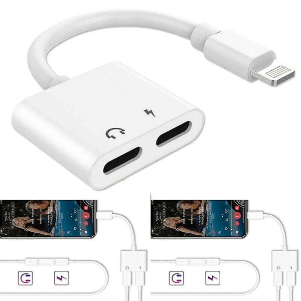 Dubbla Adaptrar för iPhone 2 i 1 Hörlursladdare för Apple iPhone 7 8 X XR 11 !