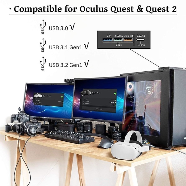 3/5/6M för oculus quest 2 länkkabel USB 3.0 snabbladdningskablar för quest2 vr dataöverföring snabbladdningar vr headsettillbehör 3m1