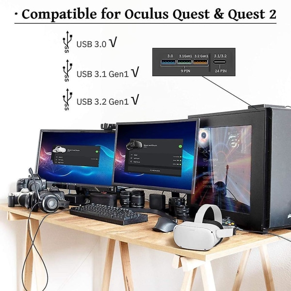 3/5/6M för Oculus Quest 2 Link-kabel USB 3.0 snabbladdningskablar för Quest2 VR dataöverföring snabba laddningar VR headset tillbehör 3m