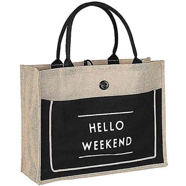 Hellow Weekend Lin Vanntett Fôr Tote Skulderveske Stor Handleveske Black
