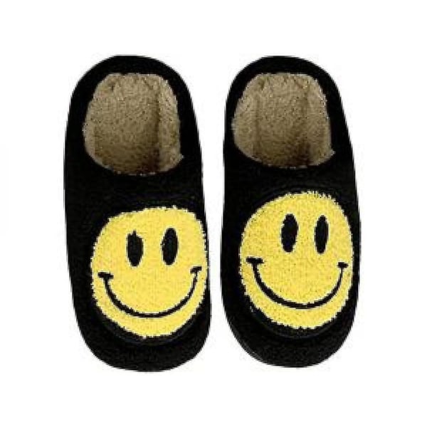 Smiley Face Bløde Plys Komfortable Varme Slip-on Hjemmesko Black 37-38