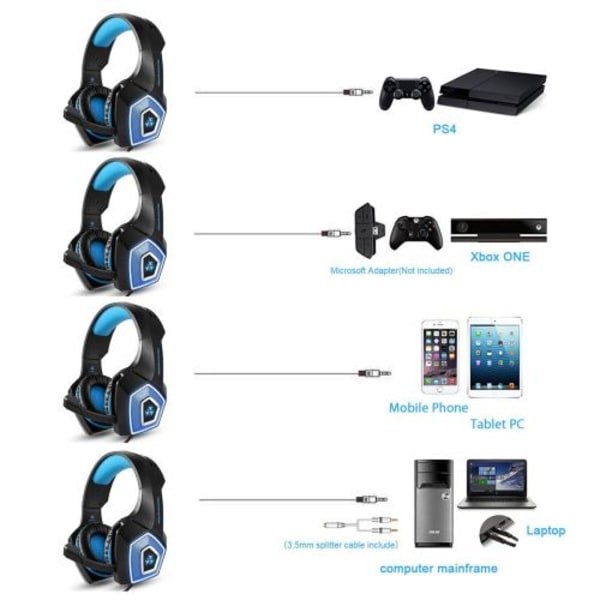 V1 Gaming LED-mikrofonheadset kompatibelt med PS4, PS4 Pro/Slim, Xbox One
