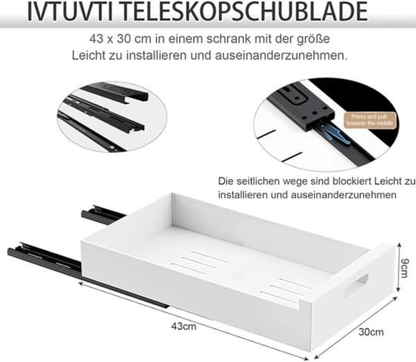 [LCS] Teleskopisk lådorganisatör - 30 cm bred - utdragbar - svart