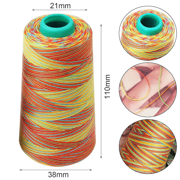 2 st Polyester Sytråd Regnbåge Overlocktråd Broderimaskin