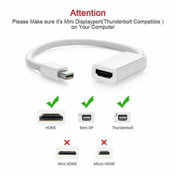 For Macbook Pro Air Mac Mini Display Port Dp Thunderbolt til HDMI Adapter Kabel