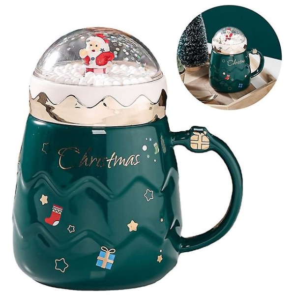 Kreativa Söta Julmuggar Par Keramiska Jultomtefigurer Med Lock Present Vattenkopp För Helgkontor Hem Mjölk Kaffe Green