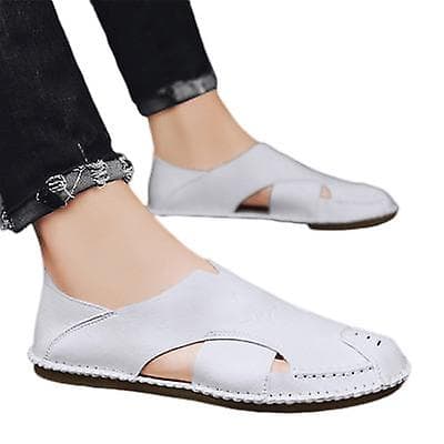[LCS] Sandaler til mænd i læder, åndbare, hule strandsandaler white 44