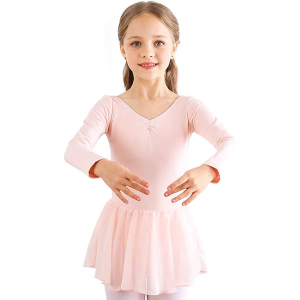 [LCS] Flickors långärmad balettdräkt dans Tutu-klänning rosa Pink 120 cm