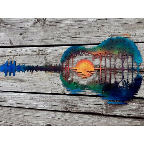 Gitarr solnedgång reflektion-metall väggkonst heminredning gåva träffade