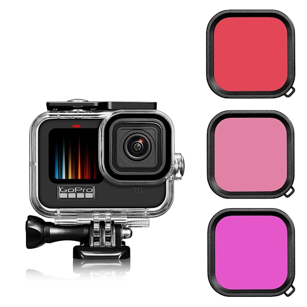 Vanntett Beskyttelsesetui for GoPro 11/10/9 Undervannshus med 3 Filtre