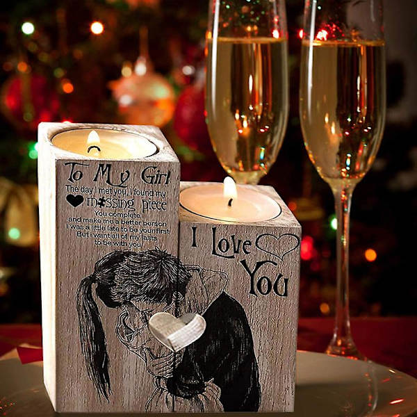 Til Min Jente Telysholder i Tre Hjerteformet Lysestakehylle For Valentinsdagsdekorasjon