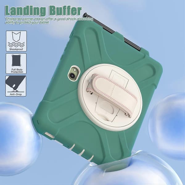 Til Samsung Galaxy Tab Active5 Pro Etui Roterende Støtteben PC+Silikone Håndrem Tablet Cover Multicolor Emerald Green