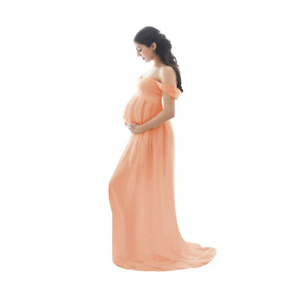 Barselskjole i chiffon med slids foran, maxi graviditetskjoler pink L