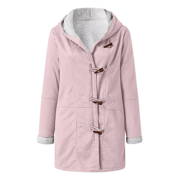 Plus Size Damefrakke Fleece Hætte Cardigan Casual Langærmet Varmt Overtøj Til Efterår Vinter Pink 4XL