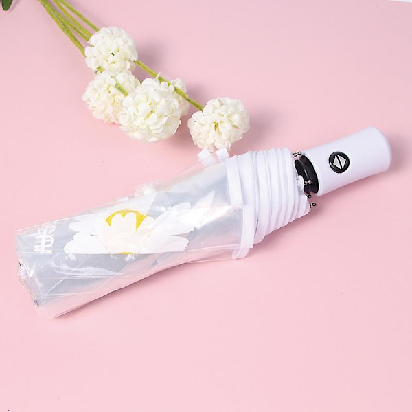 Blomsterprint Paraply Foldbar Paraply Rejseparaply Vindtæt Paraply Cover Foldbar Let Daisy White Automatic