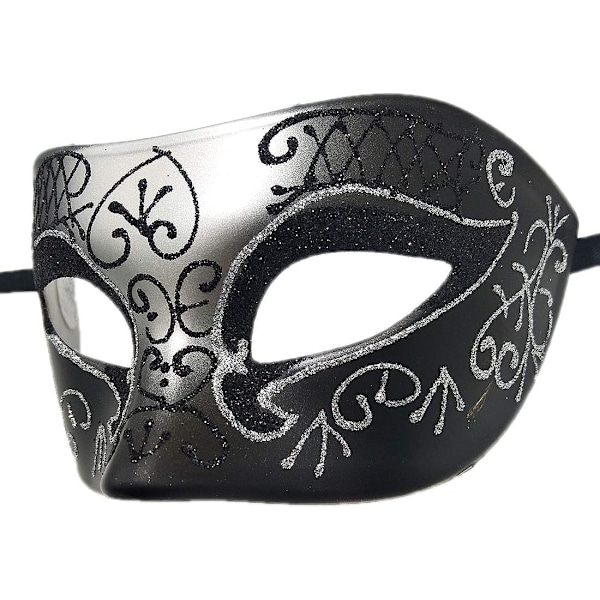 Par Maskerade Maske Metall Jern Sommerfugl Ballmaske (Sølv Svart) 2 stk Silver black