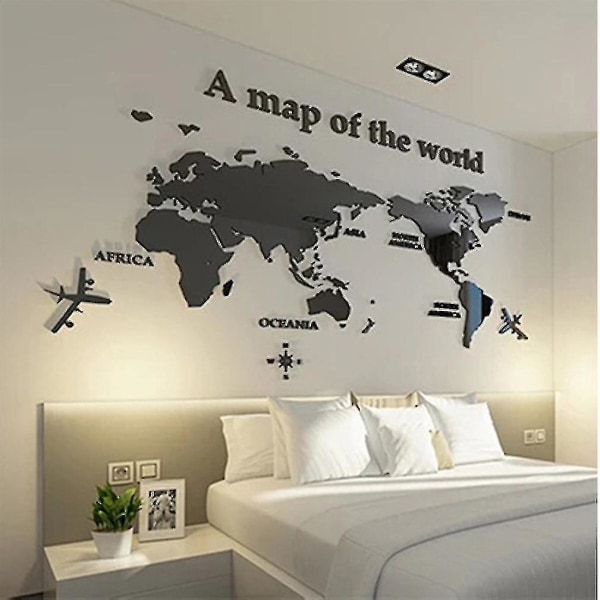 3d akryl väggdekaler världskarta spegel väggdekal affischer säng