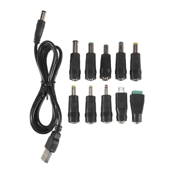 [LCS] USB til DC strømkabel Universal USB til DC Jack ladekabel strømledning med utskiftbar plugg C Black 10 Adapter