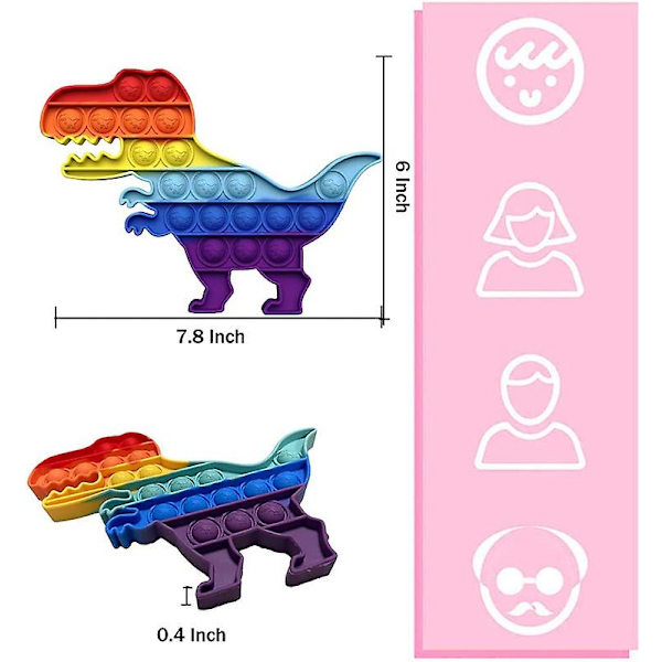 Stressreducerande Silikon Bubbel Popper Mjuka Klämleksaker - Dinosaurie Regnbåge