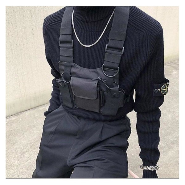Ins Street Hip Hop Stil Ficka Bröstväska Trendig Samma Arbetskläder Väst Funktion Studsande Brösthängande Väska black