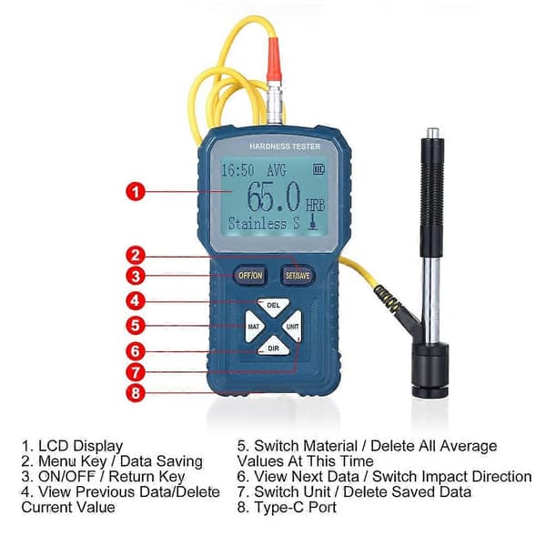 LS-200 Högprecisions Leeb Hårdhetstestare Metaller Hårdhetstest Digital Durometer 360° HLD HB HV HS HRA HRB HRC Testning