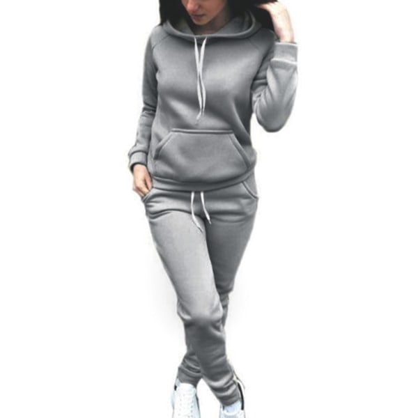 Dam Höst Sportdräkt Med Känguruficka Huvtröjor Och Byxor Set För Träning Gray 4XL