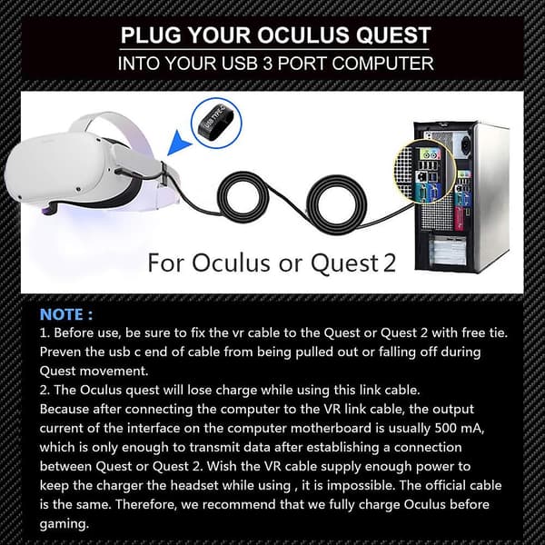 [LCS]Oculus Link-kabel 5m, Dethinton USB til USB C-kabel Højhastighedsdataoverførsel og hurtigopladning USB C-kabel Black nylon 5m