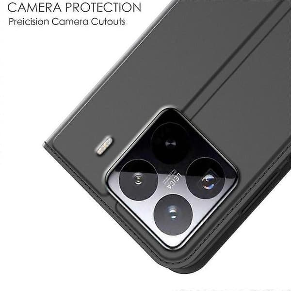 PU-læder cover til Xiaomi 15 med kortholder og stativ, sort